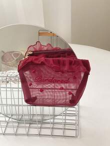 1 Pc Clear Mesh Women Makeup Bag Cute Flounce Edge Female Zipper Cosmetic Travel Portable Lipstick Bag Toiletry Washing Bag - Multicolor - View 8