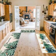 YQQ 3 alfombrillas de cocina de Navidad y camionetas de granja color rojo búfalo a cuadros copos de nieve alfombras de baño tapete de invierno para Navidad hogar Navidad tapetes de cocina para piso5735 - verde - Ver 5