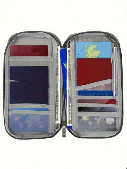 High-Quality Travel Passport Wallet With Zipper, ID And Credit Card Holder, And Phone Pocket - Black And White Mesh Storage Bag, Portable Foldable Silicone Storage Bag | Essential Vacation Secure Document Storage | Stylish Design, Perfect For All Seasons: Spring, Summer, Fall, Winter, And Family Vacation Passport Holder Passport Covers Passport Holder Coin Packing Cubes