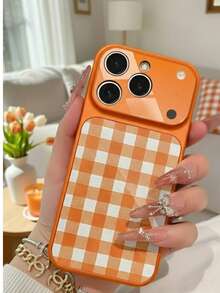 Check PatternA Chessboard Element Anti Drop All Inclusive Lens Orange High-Definition Glass Smartphone Case, Compatible With IPhone 17/Air/17 Pro/17 Promax/16/15/14/13 And Other Phone Models, Suitable For Giving As A Gift To Friends - Orange - View 1