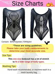 Elegant Long Sleeve Off-Shoulder Mesh Bodysuit - Women's Rhinestone-Studded Dazzling Party Outfit - 黑色 - 查看 9