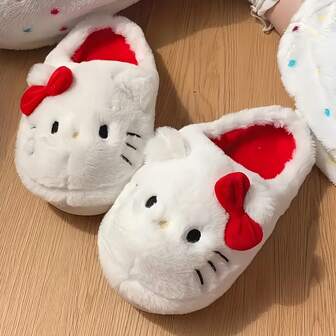  Sanrio For Hello Kitty Women'S Plush Winter Slippers - Cute Pink Slip-On House Shoes With EVA Thick Sole, Soft Fleece & Hello Kitty Face Design, Cozy Indoor Footwear For Home Decor, Cute Slippers, Indoor Footwear, Playful Design