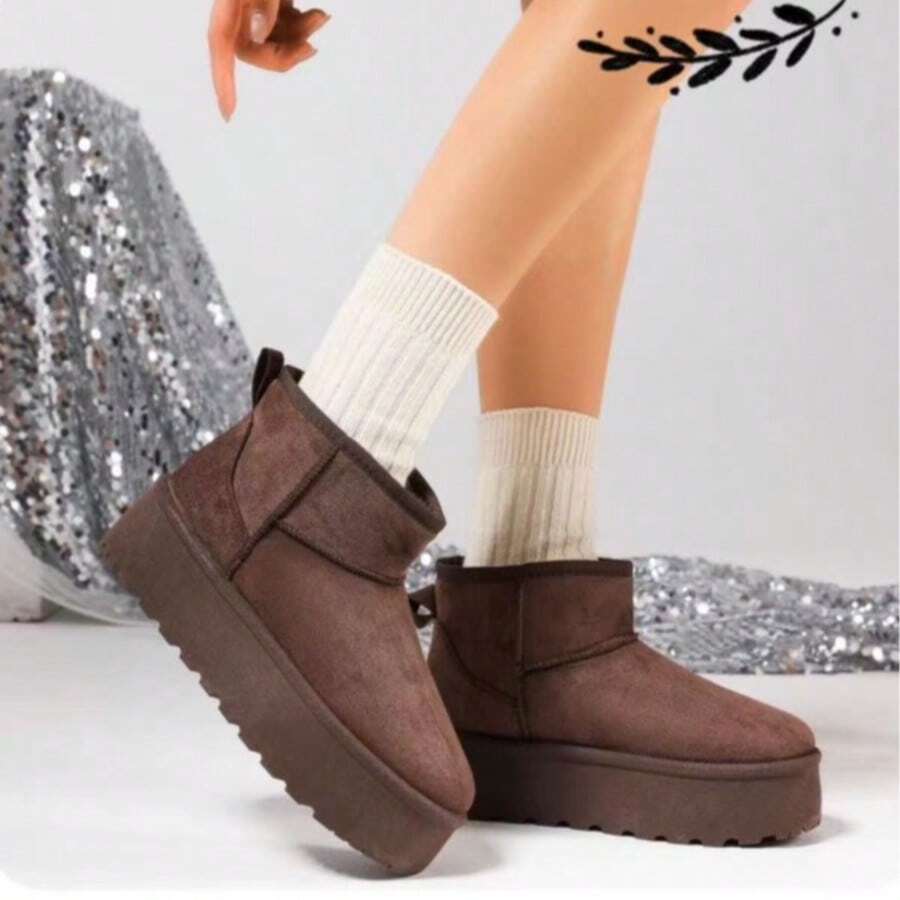 2024 Autumn/Winter New Women Snow Boots Slip-On Slippers, Thick Platform, Dual-Use Cotton Padded Shoes For Outdoor Wear - Brown - View 1