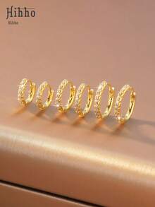 Hihho 6pcs/Set Luxury Elegant Minimalist Versatile Zirconia Inlaid Flower, Heart, Branch Designed Hoop Earrings Set, Suitable For Daily, Business, Formal, Anniversary, High-End Club Occasions - Multicolor - View 2