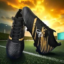 1 Pair New Soccer Shoes, Recommended For Teenagers, Students, Matches And Training, Low-Top, Long Studs, Non-Slip, Suitable For AG, FG, Soft Ground, Real Grass, Competition And Training, Lace-Up, Men's Soccer Shoes, High-Top, Professional Soccer Boots - Black and Gold - View 1