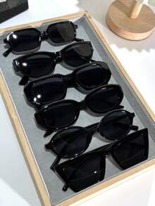 6/5/4/3/2pcs Black Plastic Geometric Full Frame Classic Men's And Women's Fashion Glasses Combination , Suitable For All Face Shapes Holiday Gifts Carnival Parties Outdoor Clothing Fashion Accessories Glasses Set Gifts - 黑色 - 查看 1