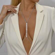 Sexy Body Jewelry, Heart-Shaped Crystal Chest Chain, Fashionable Sexy Bikini, European And American Nightclub Style, Women's Body Chain - Silver - View 1