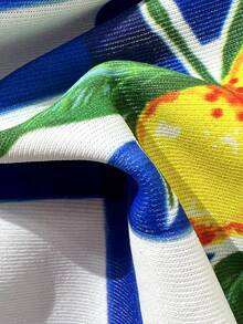 Bộ bikini 2 mảnh thời trang gợi cảm họa tiết chanh kẻ caro xanh trắng - Quần cạp cao bản rộng + Áo hở lưng | Đồ bơi thể thao phong cách retro cho kỳ nghỉ biển - Màu xanh lam - Xem 9