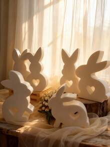 1个/6个装爱心兔子硅胶模具，DIY可爱兔子香薰蜡烛模具，节日家居装饰/礼品摆件环氧树脂模具，工艺品铸造模具，复活节艺术装饰石膏模具 - 白色 - 查看 3