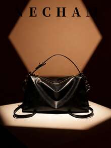 1 Túi xách da lộn hình thoi ép, túi đeo vai bằng vải PU trơn màu dành cho nữ, túi bowling giả da lộn thời trang cổ điển, chần bông tương phản, khóa kéo quai đơn, thích hợp sử dụng hàng ngày và đi mua sắm, đi làm - màu đen - Xem 1