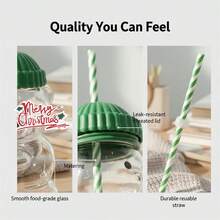Glass Sippy Cups Cute Bear Shaped Water Bottle With Lid And Straw For Iced Coffee, Smoothie, Water And More - trắng - Xem 5