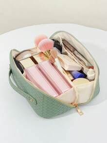 1 PC Mint Green Pu Leather Premium Pillow Bag, Versatile Travel And Commuter Handbag Make Up Bag,Fashionable And Casual Large Capacity Portable Zipper Makeup Bags,Travel And Vacation Essentials Cosmetic Bags For Sanitary Napkins,Pouch Pads - 綠色 - 查看 7