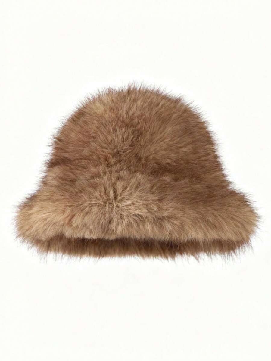 1pc Faux Fox/Mink Fur Bucket Hat, Fashionable And Versatile High-End Gift Cap Cold Weather Outfit Women