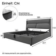 (=491415AAG) Upholstered Double Bed 180x200cm With Adjustable Headrests, Hydraulic Bed Frame With Storage, Linen Material Bed With Metal Slatted Base, Grey (Without Mattress) - Grey - View 7