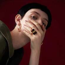 4件套几何亚克力豹纹时尚首饰套装 - 金色 - 查看 3