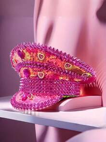 1 pieza Sombrero de capitán con brillos de poliéster y rhinestones en estilo steampunk para mujeres y hombres, adecuado para despedidas de soltero, cosplay, Navidad, carnaval, bares, despedidas de soltero