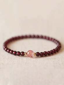1件石榴石串珠手链，搭配草莓石英 - DIY女士手链礼物