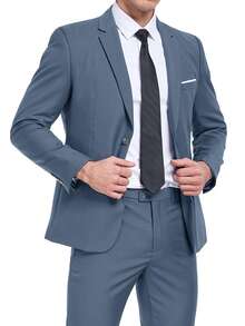Men's Single Blazer For Parties Business Banquets Outings Leisure Holidays Suitable For Men'S Formal Dress Jacket Size XS-XXXL 1pc Wedding Season - Màu xanh bụi bặm - Xem 4