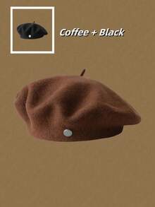 1顶多功能贝雷帽，复古柔软透气弹力八角贝雷帽，轻便女士贝雷帽，秋冬季，艺术画家帽，纯色带花卉饰边 - 彩色 - 查看 45