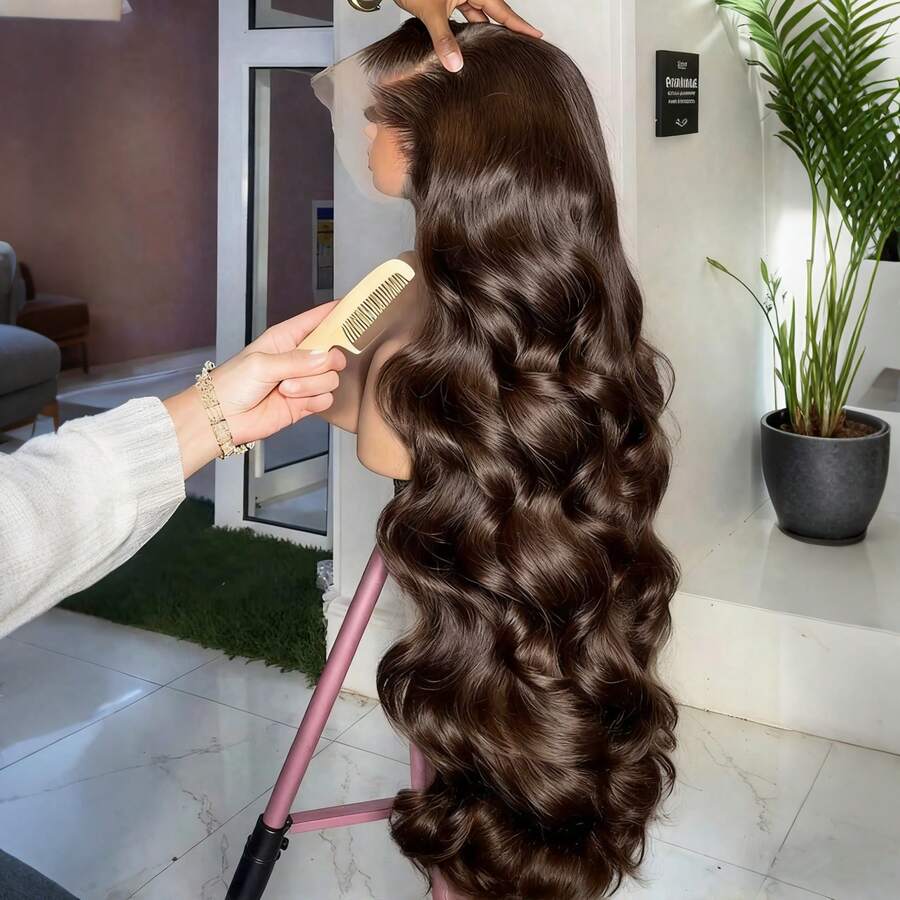 250% Chocolate Brown Body Wave Wig Human Hair Wigs 13X4 Lace Front Wig #4 Light Brown Long Body Wave T Part Lace Frontal Wig Pre Plucked Hairline Transparent Lace Frontal Wig Christmas Gifts For Women - #4 - 查看 1