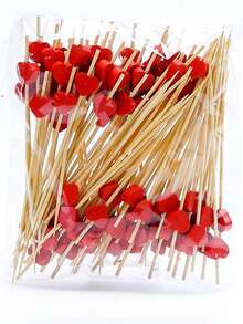 100pcs Heart-Shaped Bamboo Cocktail Picks/Appetizer Skewers/Natural High-Quality/Red, Golden, Pink/Valentine's Day, Wedding, Birthday, Christmas, Thanksgiving, New Year Party Supplies
