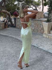 Women's Fitted Glamorous Sparkling Party Backless Tie-Knot Sequin Patchwork Camisole Dress