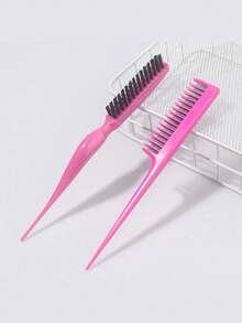 2pcs Pig Bristle Hair Brush, Suitable For Women Long Hair, Curly Hair And Styling, Home Beauty Tool - Multicolor - View 1