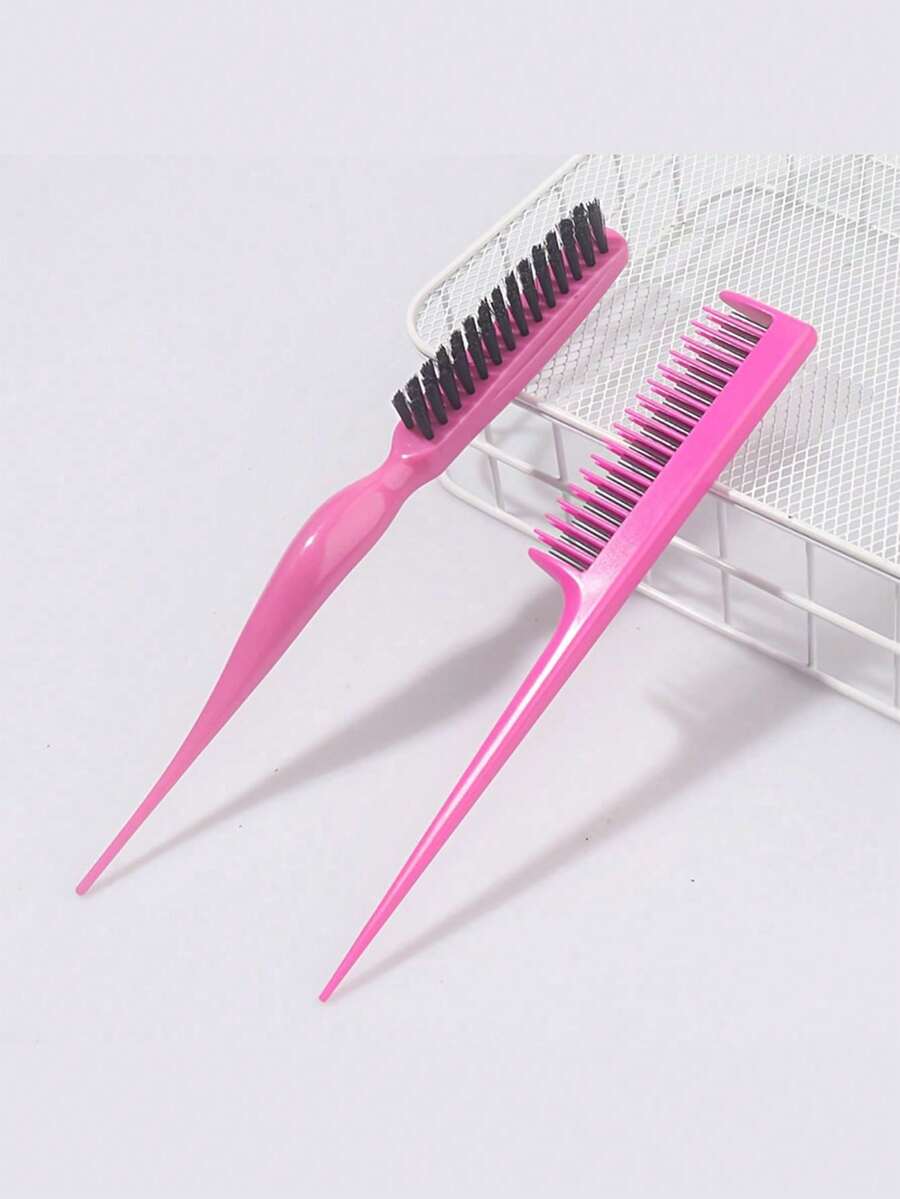 2pcs Pig Bristle Hair Brush, Suitable For Women Long Hair, Curly Hair And Styling, Home Beauty Tool - Multicolor - View 1