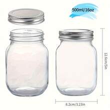 6 Piece Glass Jars, 16Oz Glass Mason Jars, Suitable For Kitchen Organization And Storage. Clear Glass Jars With Silver Metal Airtight Lids. Food Jars Suitable For Airtight Storage, Pickle Jars, Dried Fruit Storage, Honey Jars. Regular Airtight Lids. - 透明16OZ - 查看 2