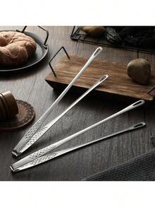 2pc Stainless Steel Food Tongs, Long Handle Non-Slip BBQ Tongs, Steak Tongs, Kitchen Cookware Accessory,BBQ Grill Tongs Barbecue Tongs For Cooking Portable Kitchenware Outdoor Steak Salad - 銀色 - 查看 6