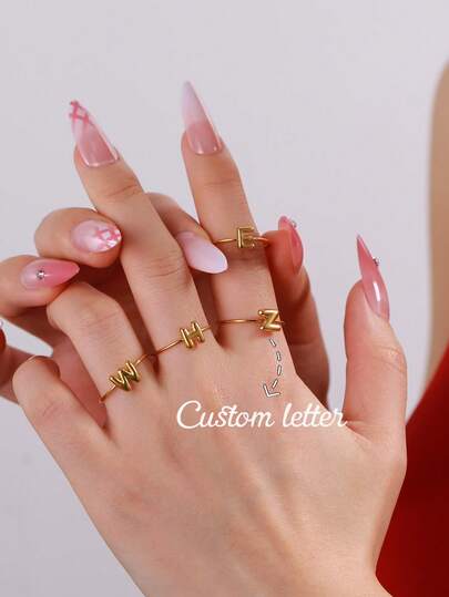 Anel ajustável com letras 3D personalizadas de A a Z, joia com nome personalizado, anel minimalista aberto, presente para casais, presente de Natal, ideal para o Dia dos Namorados, presente de aniversário.