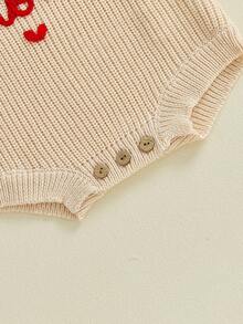 Conjunto de San Valentín para bebé niña y niño, suéter con corazón de amor pequeño, mono de punto grueso de manga larga, sudadera de gran tamaño con cuello redondo, prendas de punto, tops para recién nacidos, ropa de primavera e invierno - Albaricoque - Ver 7