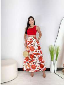 elegante  Boho    Bainha com babado  Franzido    Férias  Praia - estampada - Visão 3