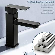 Single Hole Bathroom Sink Faucet, Matte Black Stainless Steel Cold And Hot Water Tap, Modern Minimalist Bathroom Vanity Sink Faucet, Washroom Sink Dedicated - Black - View 1