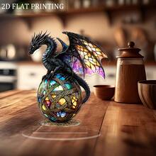 2D Statue de dragon fantastique gothique en acrylique coloré, décoration de bureau style vintage, thème maison, polyvalent, sans électricité requise, texte en anglais, impression 2D plate - Multicolore - Voir 9