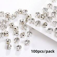 100 pezzi da 4mm/6mm/8mm di perline di cristallo a forma rotonda, luccicanti e colorate, fatte a mano, con base in metallo argentato con fori, piatte, per decorare abiti, vestiti, borse, scarpe, spille, orecchini, artigianato fai-da-te