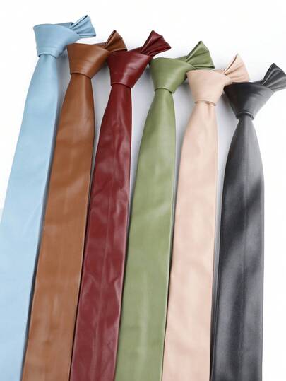 ZONFAZ 1pc Men's Fashionable Casual 5CM Solid Color Handmade PU Necktie, Suitable For Wedding, Daily Commute, Outing, Business, Campus, Party And Other Occasions
