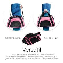 correa para perro Bolso para mascotas de modo dual: cuenta con un solo asa o correa cruzada, ventana de ventilación y cierre de cremallera; diseño plegable adecuado para gatos y perros pequeños, liviano y portátil, ideal para aviones, automóviles y clínicas veterinarias; disponible en varios colores, diseño estilo mochila y paneles transpirables. - Negro - Ver 6