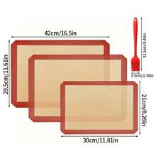 4件套硅胶烘焙垫套装，不粘烘焙垫带刷子，耐热烤箱垫，烤盘垫，面团垫，适用于面包、糕点、马卡龙面团，烘焙工具配件
