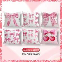 6件套浪漫粉色蝴蝶结单面印花抱枕套 - 蜜桃绒抱枕套（不含枕芯） - 彩色 - 查看 14