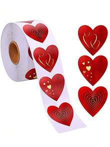 500pcs/Roll Heart Stickers - Wedding Theme, Suitable For Envelopes, Cards, Self-Adhesive Heart Thermal Labels, Red Heart Gift Display, Birthday Gifts, Weddings, Anniversary Supplies - Jewelry Making Display And Packaging - Multicolor - View 1