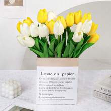 15pcs/20pcs High End PU Yellow Simulated Tulip Bouquet For Home Living Room Photography, Decoration, Biomimetic Artificial Flowers, Dry Flower Arrangement - White Yellow - View 8