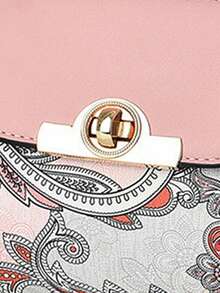 新款时尚百搭女士单肩斜挎包，拼接花卉图案，金属锁扣，复古优雅女士手提包，适合日常通勤、约会、购物等各种场合。 - 彩色 - 查看 10