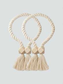 2pcs Bohemian-Style Wooden Bead Curtain Straps With Tassels, Suitable For Farmhouse/Nordic Decoration, Suitable For Living Room, Bedroom, Terrace, Kitchen, Baby Room And Office Curtains
