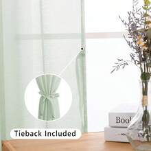 Hiasan Set Of 2 Sheer Voile Curtains Living Room With Eyelets Curtains Panel Curtains Transparent Airy Decorative Curtain For Bedroom 240 X 140 Cm (H X W) White - 鼠尾草綠 - 查看 2