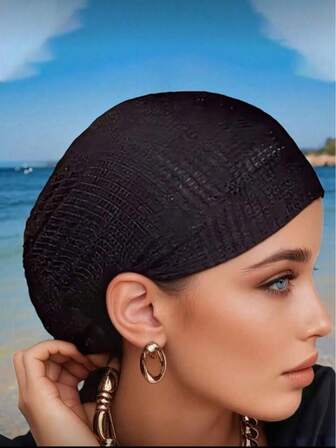 1pc Sleek Design, Breathable Mesh Black Undercap For Women - Elastic, Lightweight & Portable | Fashionable Polyester Hair Cap Halloween Gift