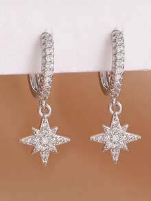 1 Pair Star Dangle Earrings For Women Sparkling Zirconia Geometric Ear Piercing Hanging Earring - Silver-12# - View 3