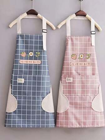 1pc Plaid Pattern Apron, Suitable For Home Cleaning, Kitchen Cleaning, Stain-Resistant, Waterproof