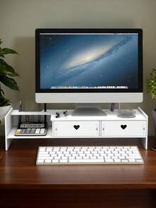 1 pieza Soporte elevador para monitor de computadora con cajón, estantería de almacenamiento multifuncional, organizador de escritorio de oficina para laptop, soporte ajustable para pantalla con cajón - Multicolor - Ver 14