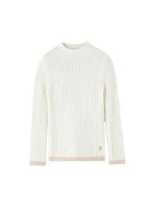 Annil Children's Girls' Mid-Collar Pullover Sweater, Winter, Slim Fit, Elastic, Skin-Friendly, Color-Block, Sweet Knitted Sweater